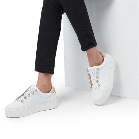 LIVIAH White Leather Crystal Stud Chunky Sneakers by KURT.